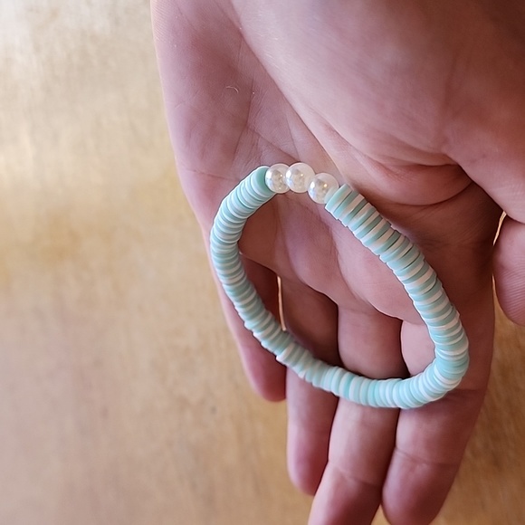 Sold! Handmade Clay Bead Bracelet 🤍🩵 - Picture 3 of 3